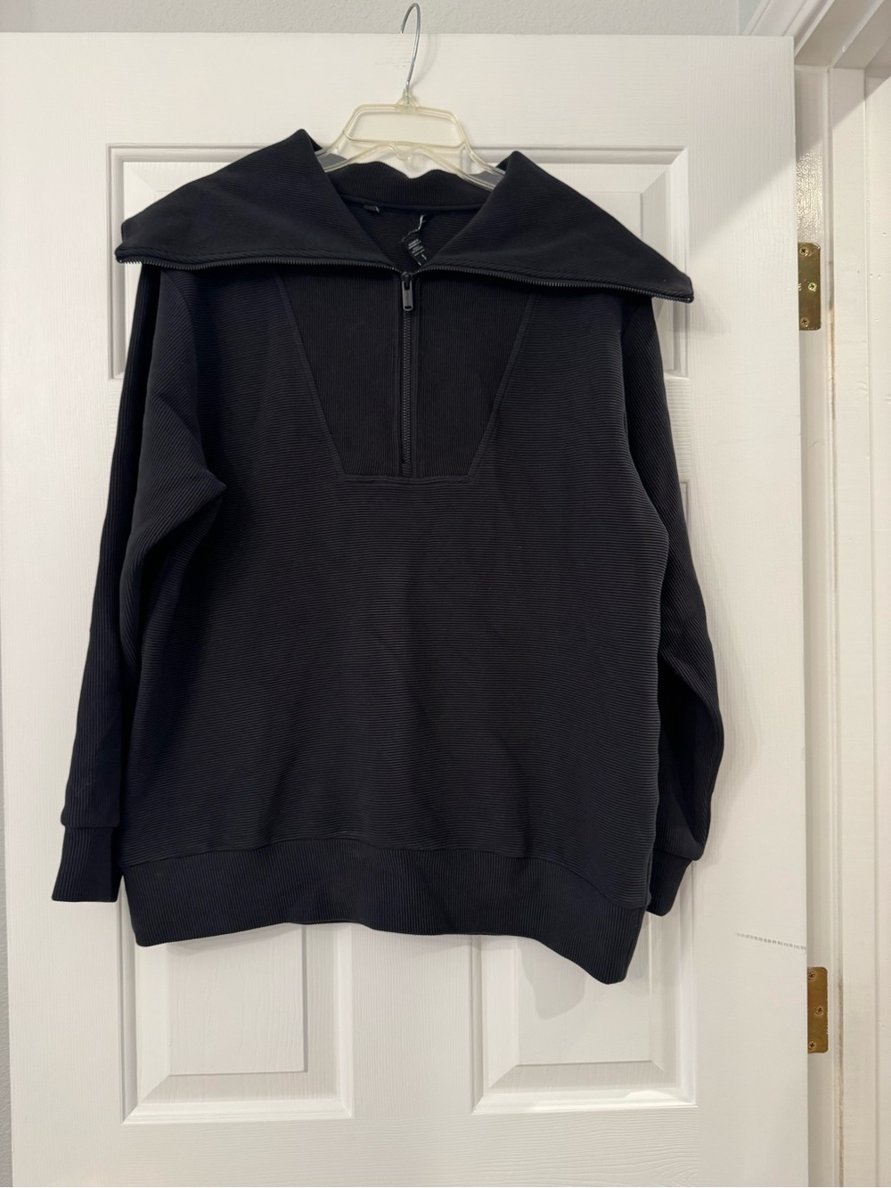 Athleta Ottoman Rib 1/4 Zip Pullover Sweatshirt Black - Size Small